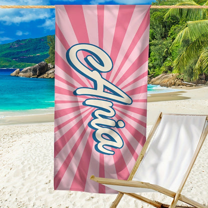 Colorful beach towel with name outdoor