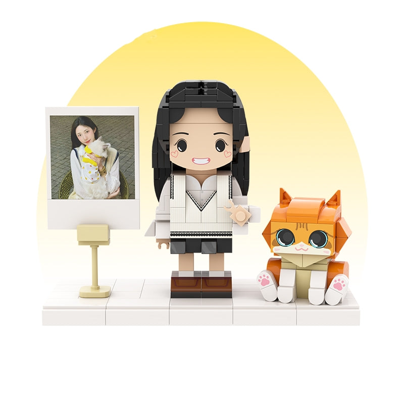 カスタマイズされた単一の立ち姿とペットの積み木フィギュア オレンジ色の猫 - Fallook