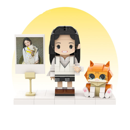 カスタマイズされた単一の立ち姿とペットの積み木フィギュア オレンジ色の猫 - Fallook