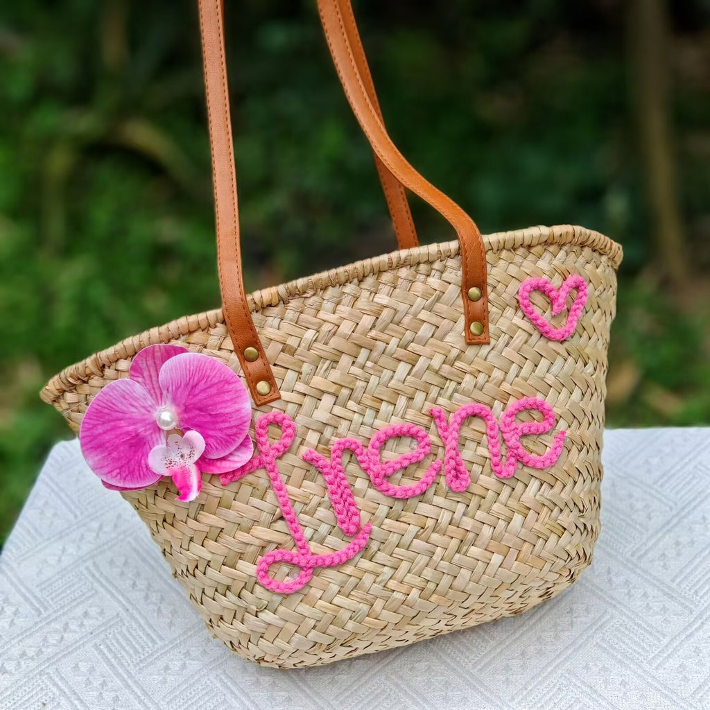 【オーダーメイド】名入れ　バスケット　トートバッグ｜手作り 肩掛け　カゴバッグ｜プレゼント 長いハンドル - Fallook