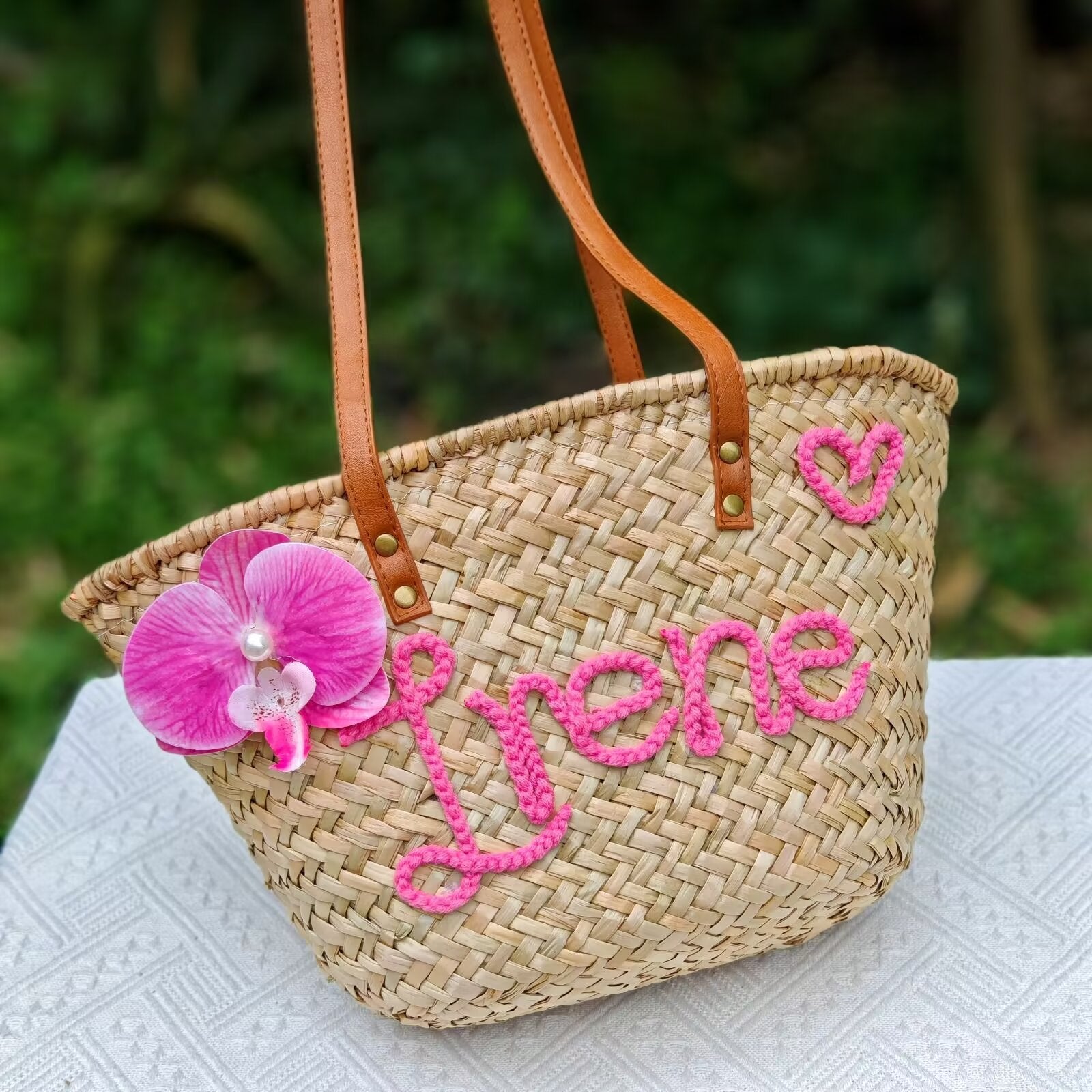 【オーダーメイド】名入れ　バスケット　トートバッグ｜手作り 肩掛け　カゴバッグ｜プレゼント 長いハンドル - Fallook