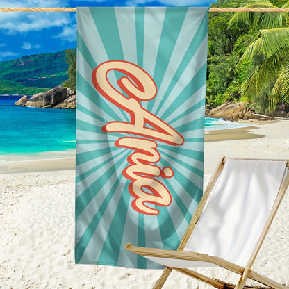 Colorful beach towel with name outdoor