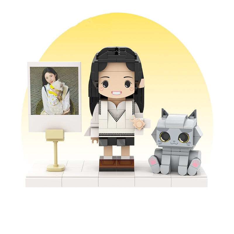 カスタマイズされた単一の立ち姿とペットの積み木フィギュア 青い猫 - Fallook