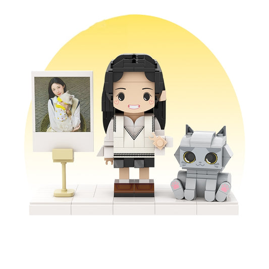 カスタマイズされた単一の立ち姿とペットの積み木フィギュア 青い猫 - Fallook