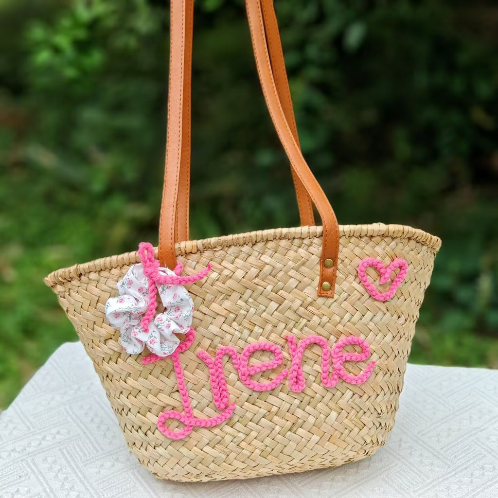 【オーダーメイド】名入れ　バスケット　トートバッグ｜手作り 肩掛け　カゴバッグ｜プレゼント 長いハンドル - Fallook