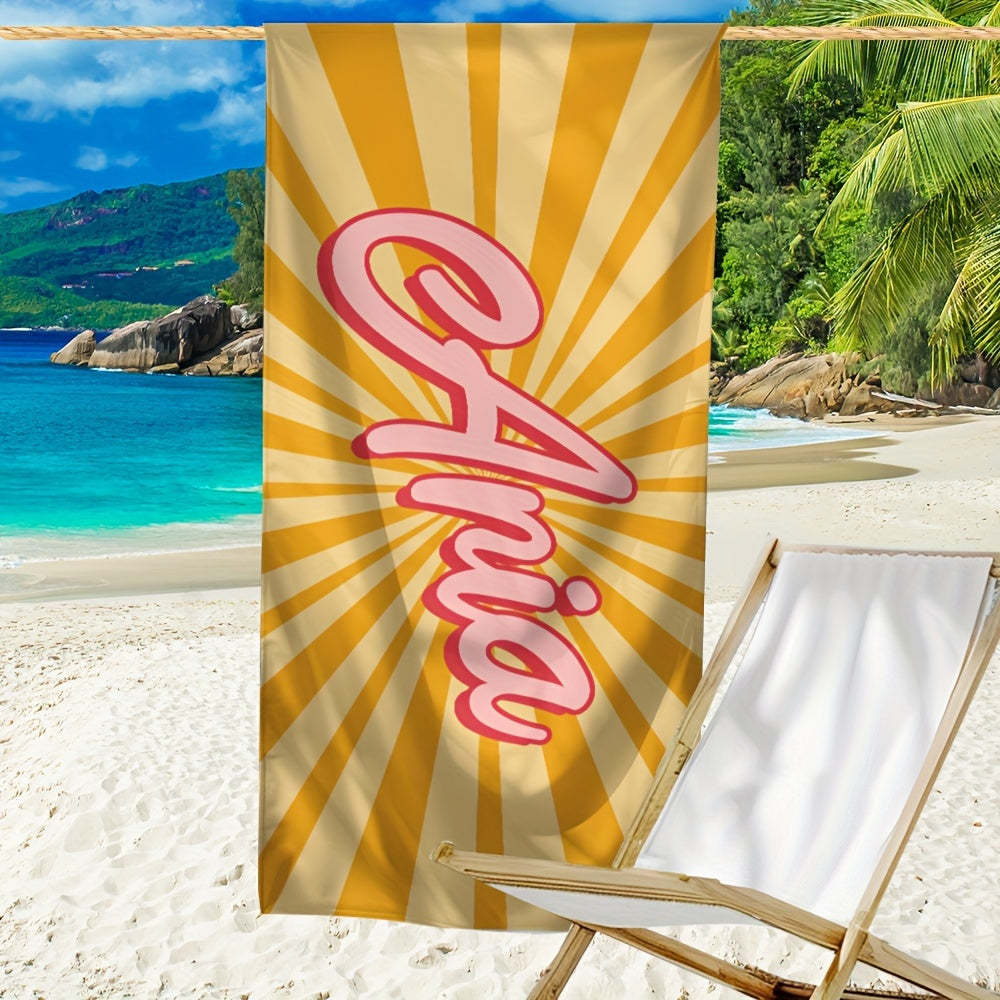 Colorful beach towel with name outdoor