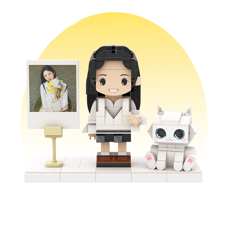 カスタマイズされた単一の立ち姿とペットの積み木フィギュア 白い猫 - Fallook