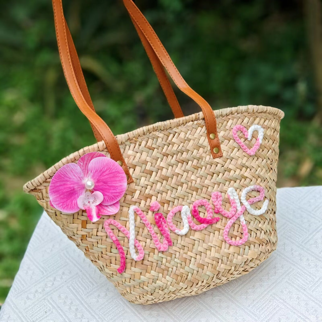 【オーダーメイド】名入れ　バスケット　トートバッグ｜手作り 肩掛け　カゴバッグ｜プレゼント 長いハンドル - Fallook