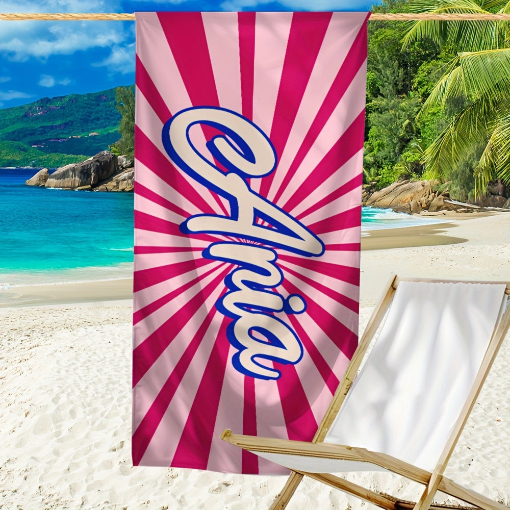 Colorful beach towel with name outdoor