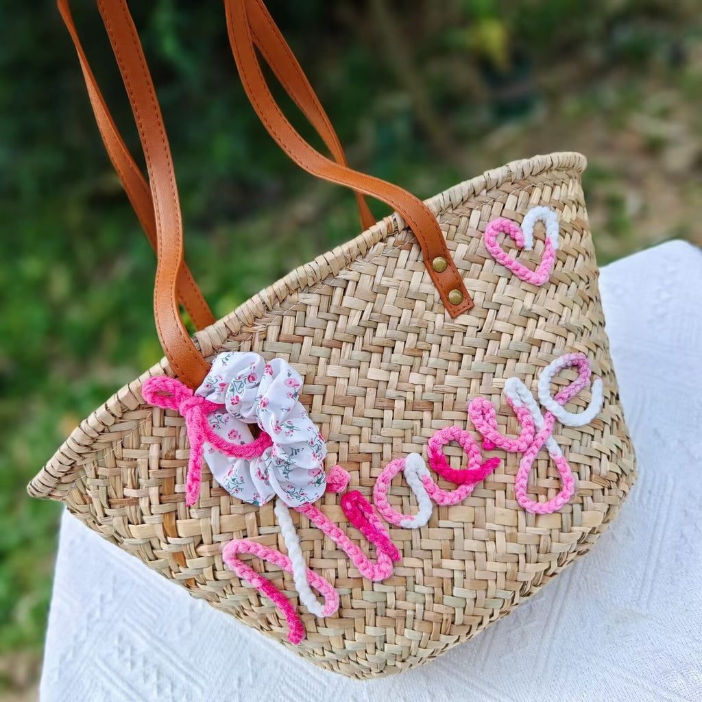 【オーダーメイド】名入れ　バスケット　トートバッグ｜手作り 肩掛け　カゴバッグ｜プレゼント 長いハンドル - Fallook