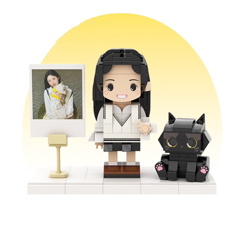 カスタマイズされた単一の立ち姿とペットの積み木フィギュア 黒猫 - Fallook