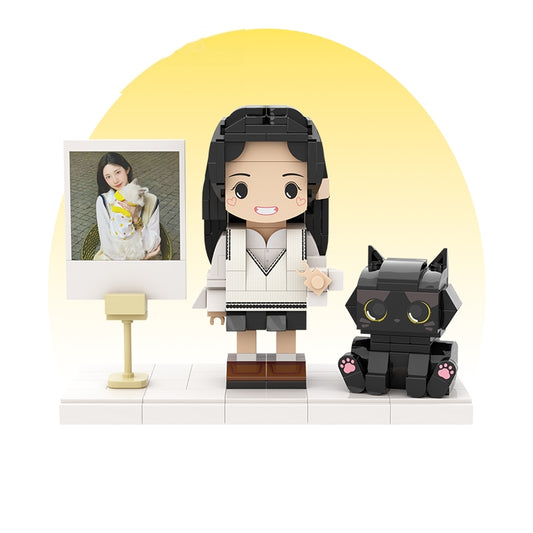 カスタマイズされた単一の立ち姿とペットの積み木フィギュア 黒猫 - Fallook
