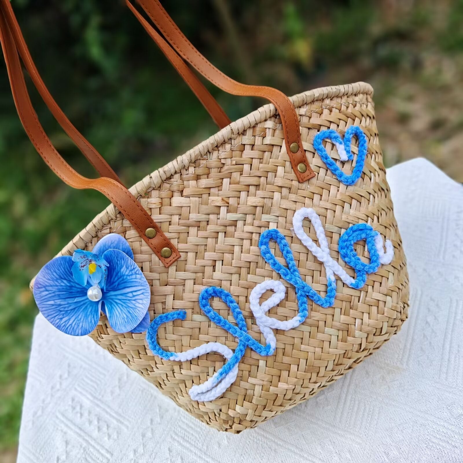 【オーダーメイド】名入れ　バスケット　トートバッグ｜手作り 肩掛け　カゴバッグ｜プレゼント 長いハンドル - Fallook