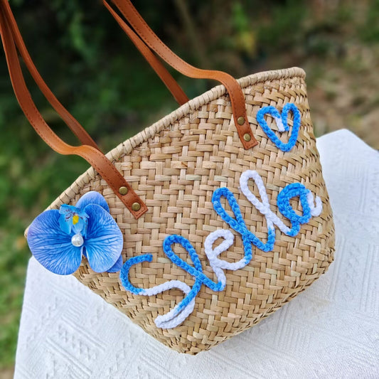 【オーダーメイド】名入れ　バスケット　トートバッグ｜手作り 肩掛け　カゴバッグ｜プレゼント 長いハンドル - Fallook