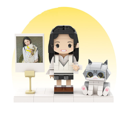 カスタマイズされた単一の立ち姿とペットの積み木フィギュア アメリカンショートヘアの猫 - Fallook