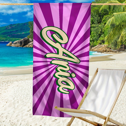 Colorful beach towel with name outdoor