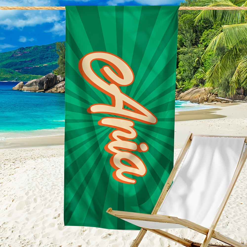 Colorful beach towel with name outdoor