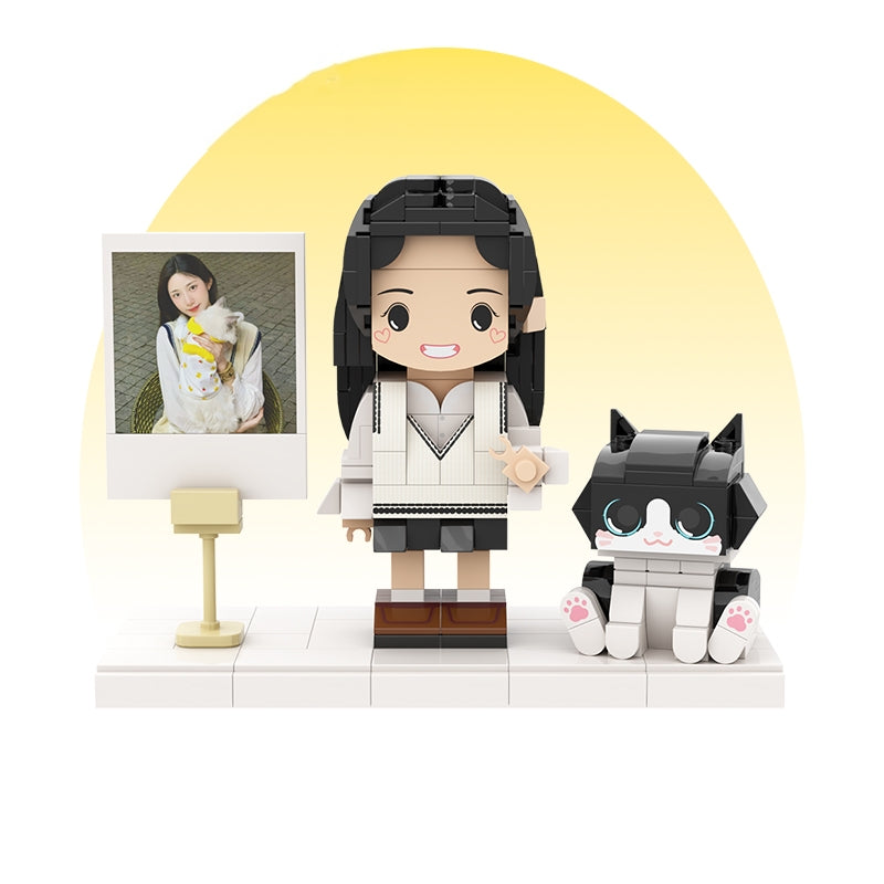 カスタマイズされた単一の立ち姿とペットの積み木フィギュア 牛猫 - Fallook