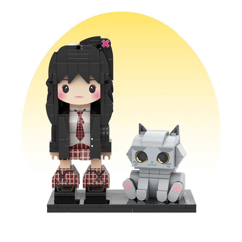 カスタマイズされた単一の立ち姿とペットの積み木フィギュア 青い猫 - Fallook