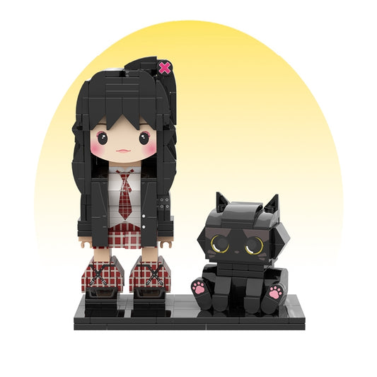 カスタマイズされた単一の立ち姿とペットの積み木フィギュア 黒猫