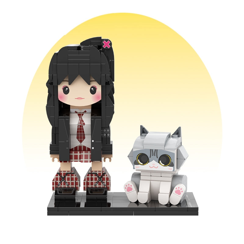 カスタマイズされた単一の立ち姿とペットの積み木フィギュア アメリカンショートヘアの猫 - Fallook