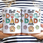 母の日祝 Dog Mom Dog Dad - 個性化された3D膨らませ効果プリントマグ 足と名前·白いマグカップ - Fallook