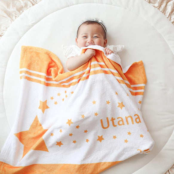 出産祝い 名前入りブランケット 星降る未来・オレンジ - Fallook