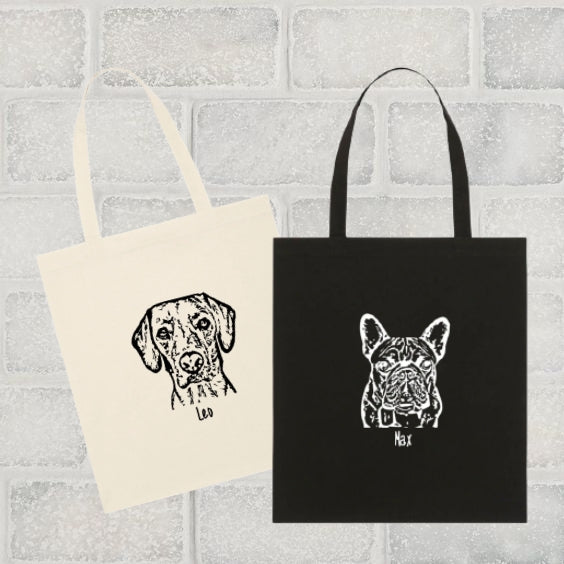 片面印刷♪名入れペット写真による作成トートバッグ♪ お散歩バッグ♪おしゃれバッグ♪ 彫刻スタイル - Fallook