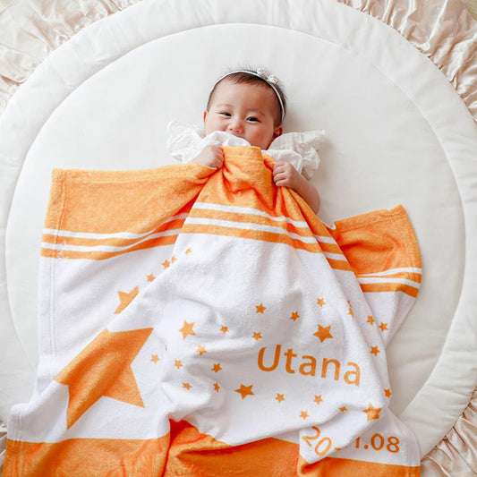 出産祝い 名前入りブランケット 星降る未来・オレンジ - Fallook
