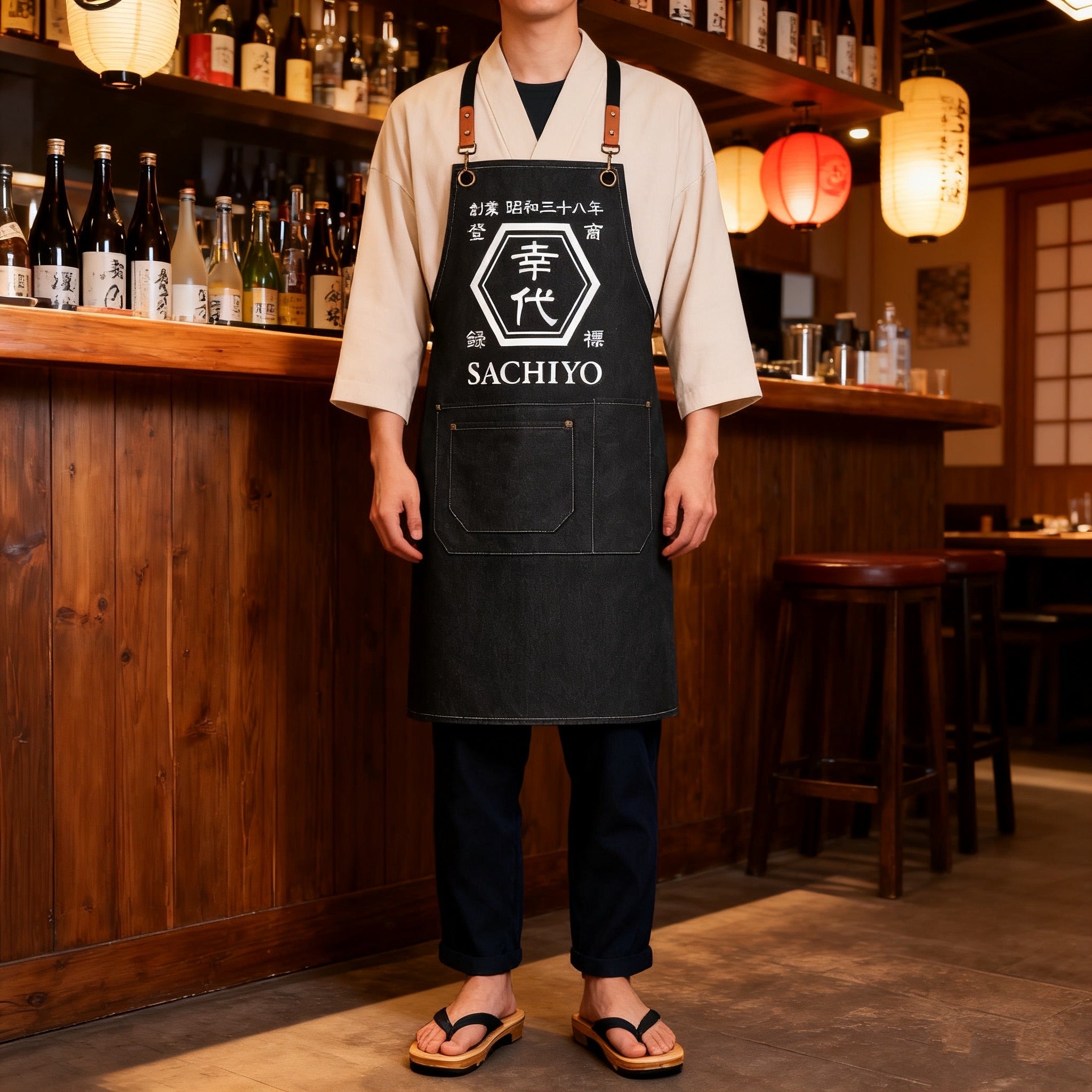 商店風－キャンバス エプロン 前掛け ポケット多数 業務用 多色選択可能