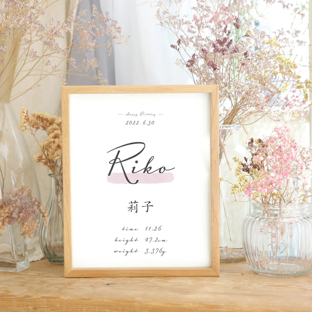 命名書 赤ちゃん  おしゃれ 命名 台紙 オーダー 名前入れ 用紙のみ ニューボーンフォト かわいい 新生児 1歳 A4 プレゼント ギフト