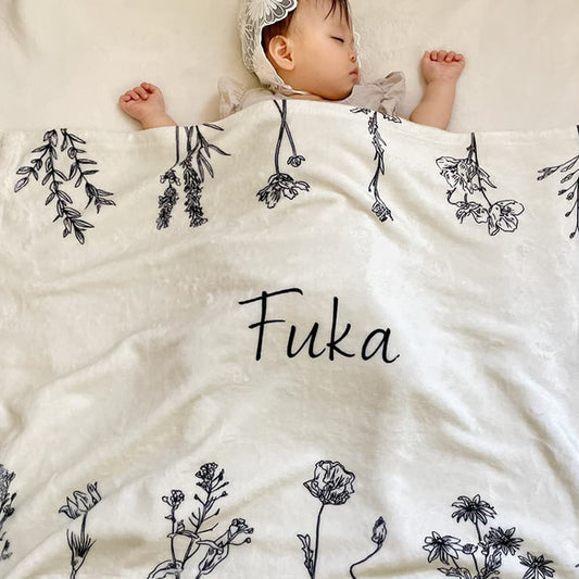 Baby gift for girls, stylish name engraving, name blanket, botanical swag