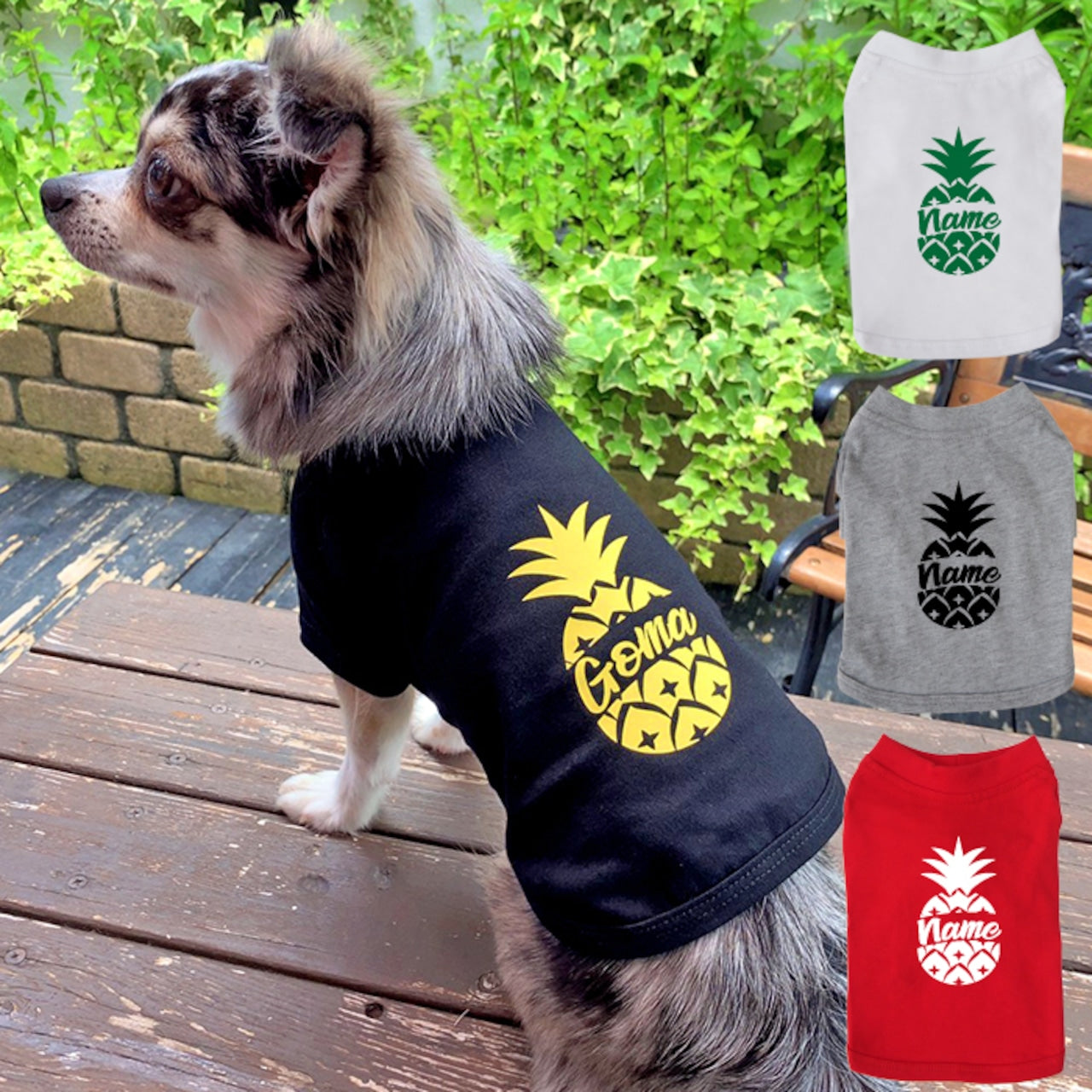犬の名前が入った服をカスタマイズします パイナップル柄です - Fallook