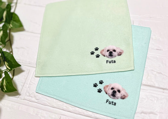 🐱🐶ペットのポートレートと名前をパーソナライズしたハンカチのカスタマイズ•うちの子ミニタオル•うちの子ギフト•うちの子グッツ•うちの子ブランケット•うちの子オーダー•香典返し　 - Fallook