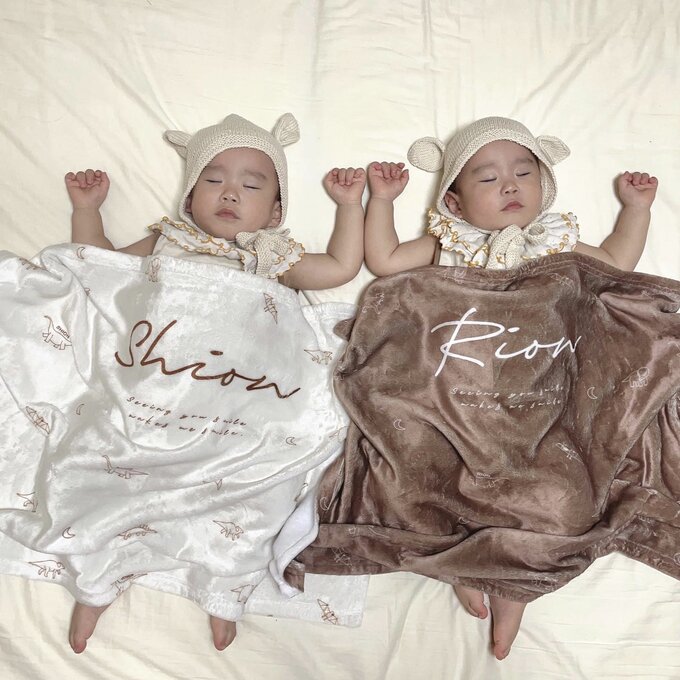 カスタマイズされた新生児の名前ブランケット·Plant（ナチュラル）·恐竜·無地 - Fallook