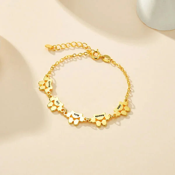 女性のペット愛好家のための刻まれた名前の誕生日記念ギフトとパーソナライズされたかわいい犬の猫の足プリントブレスレット - Fallook