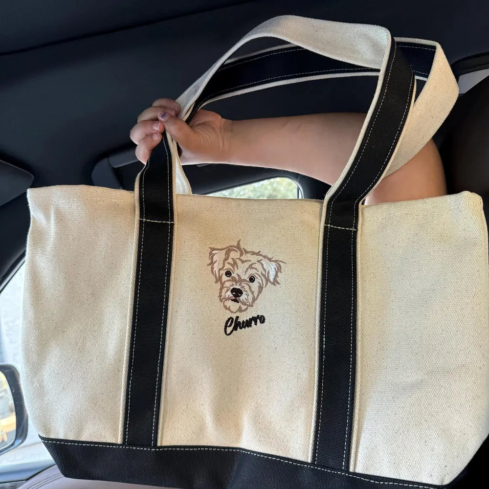 片面刺繡♪名入れペット写真 カスタムペット顔刺繍キャンバストートバッグ - Fallook