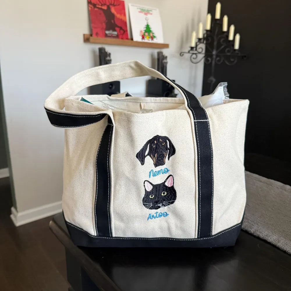 片面刺繡♪名入れペット写真 カスタムペット顔刺繍キャンバストートバッグ - Fallook