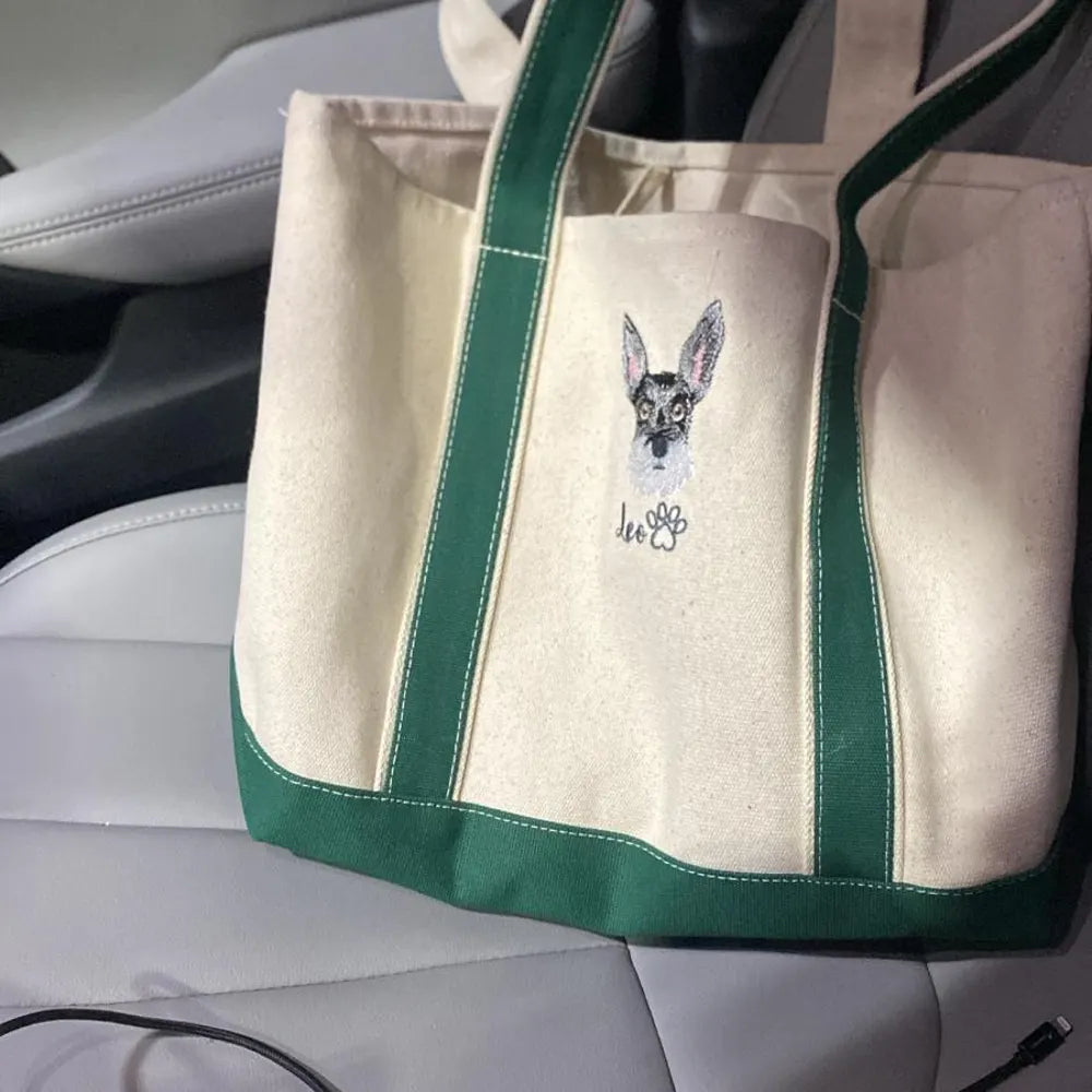 片面刺繡♪名入れペット写真 カスタムペット顔刺繍キャンバストートバッグ - Fallook