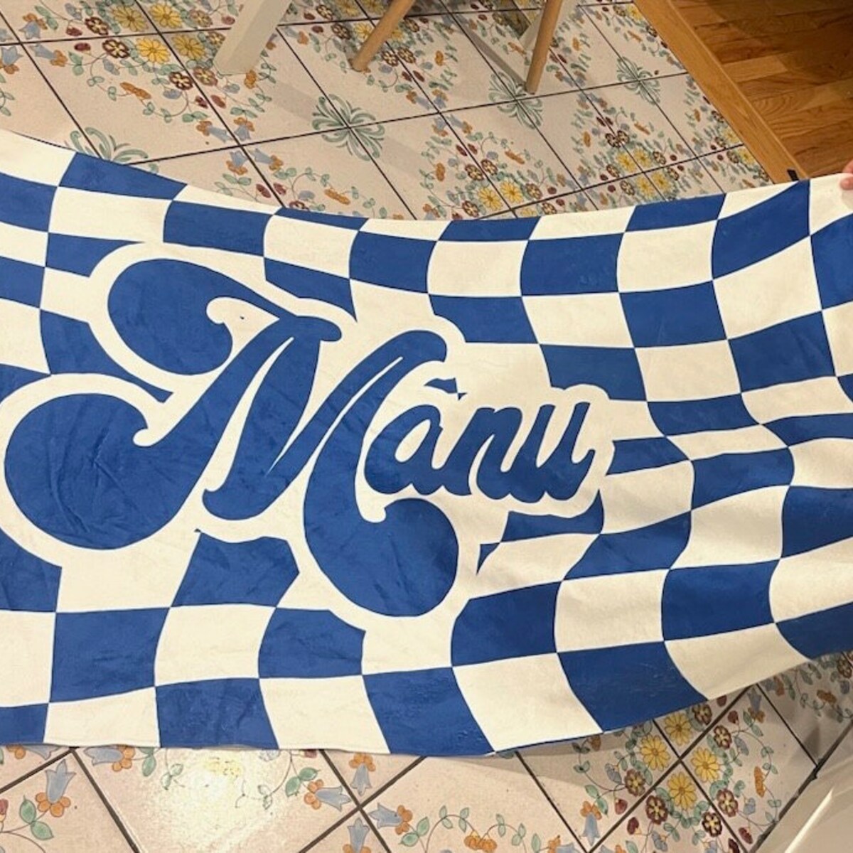 オリジナル名前入りビーチタオル ♪  碁盤目風です