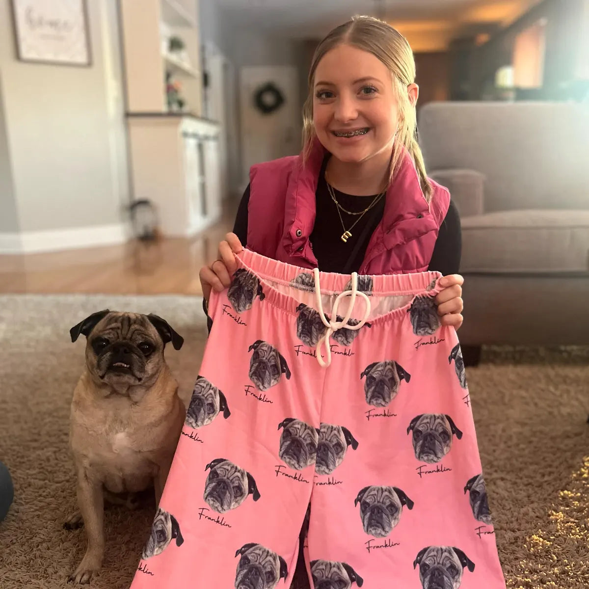 ペットの写真と名前を使用したカスタムペットポートレートパジャマパンツ 男女兼用