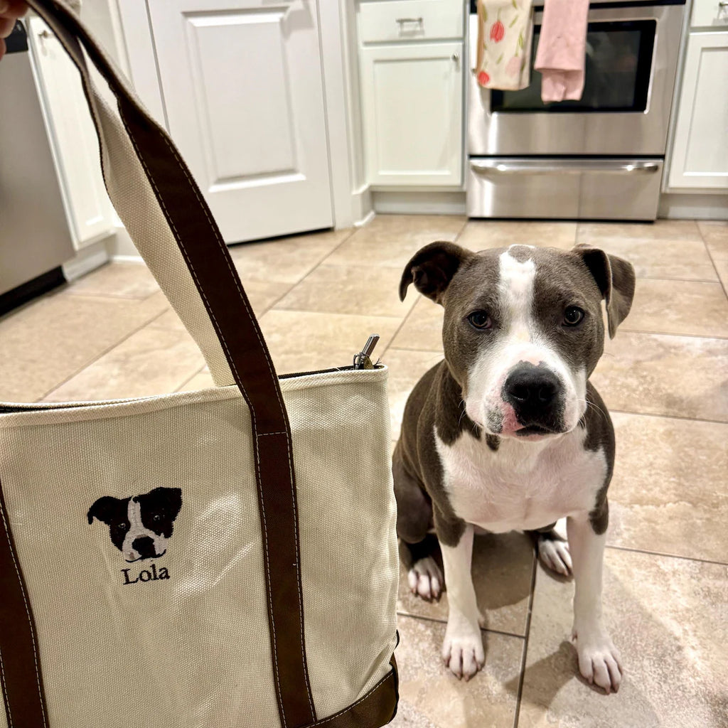 片面刺繡♪キャンバストート 名入れペット写真による作成トートバッグ♪ お散歩バッグ♪おしゃれバッグ♪