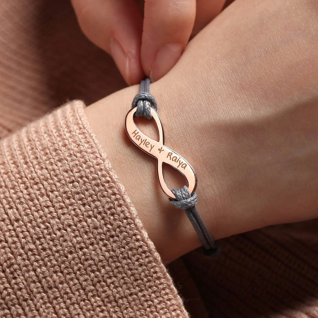 ブレスレット 名入れ 女性 イニシャル カスタマイズ オーダーメイド ネームブレスレット プレゼント ギフト 名前入り ロープ 調節可能 インフィニティ