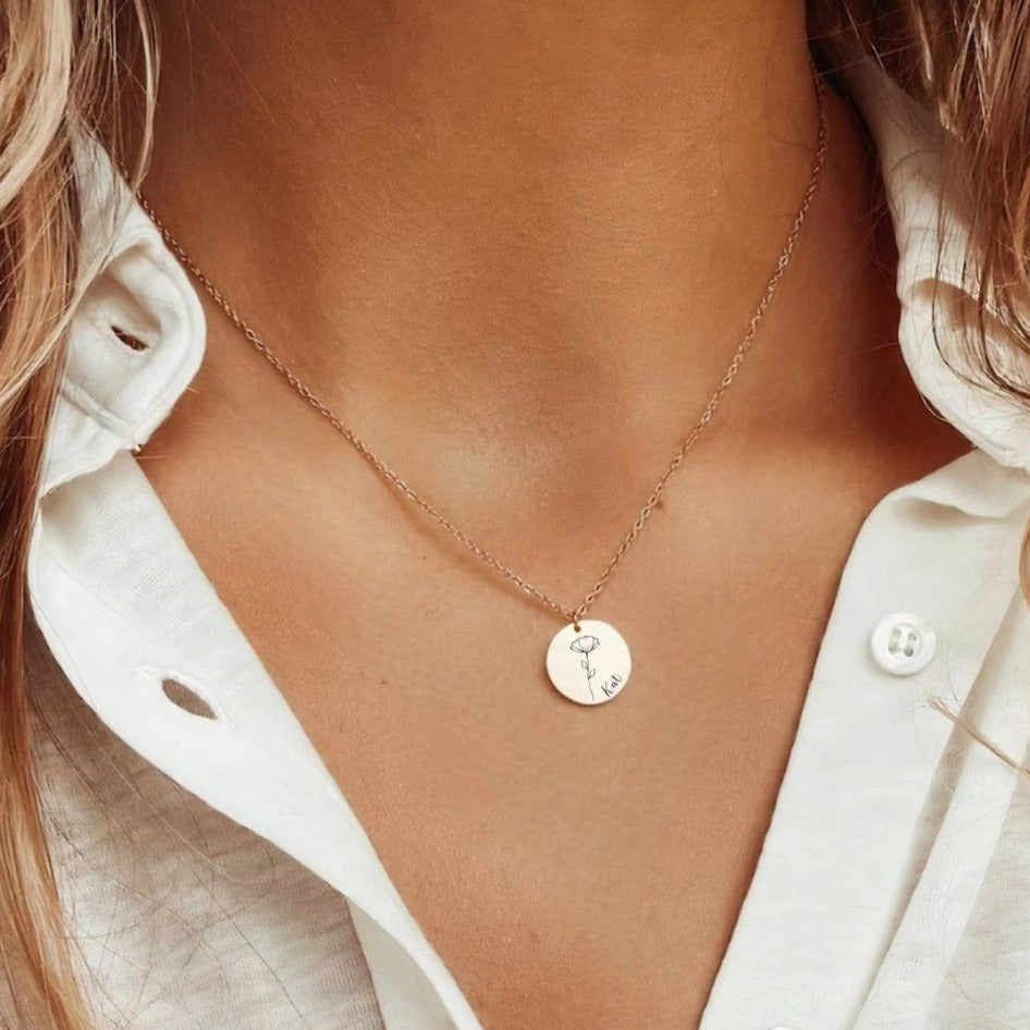 Birth Flower 誕生花 ネックレス 50以上の花シリーズ！ラウンドペンダントシリーズ - Fallook