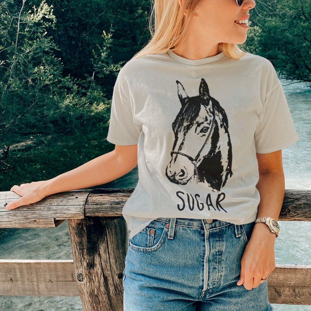 印絵 ペットの写真と名前入り カスタムTシャツ  大きな図案 「Black&White」