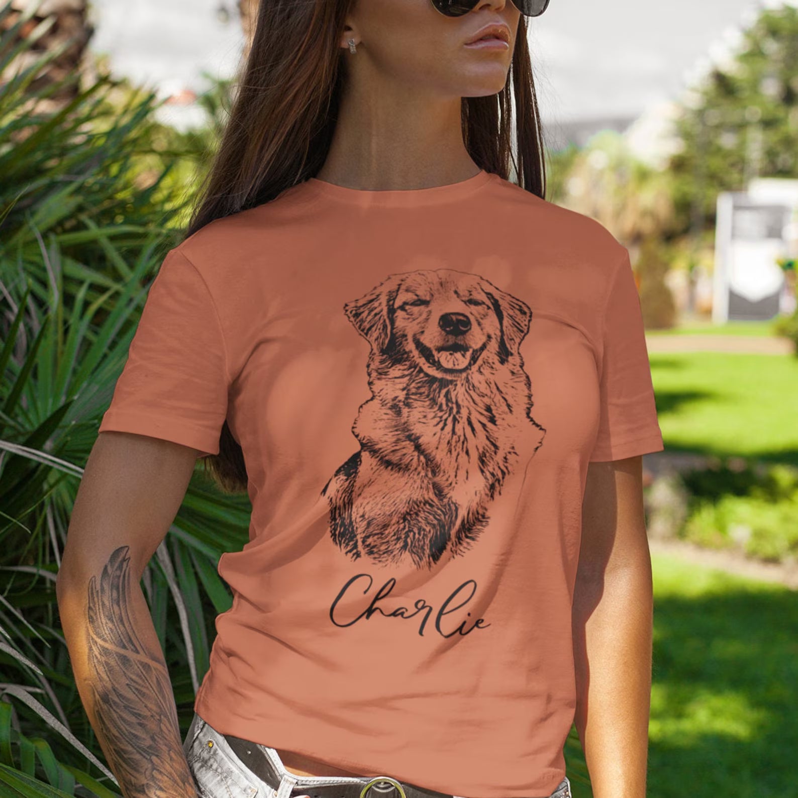 印絵 ペットの写真と名前入り カスタムTシャツ  大きな図案 「Black&White」