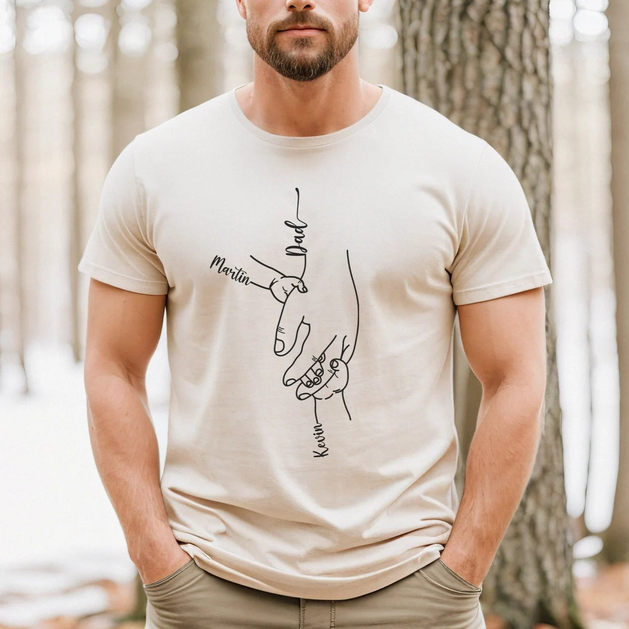 パパと子供たちの名前入り手の形シャツ