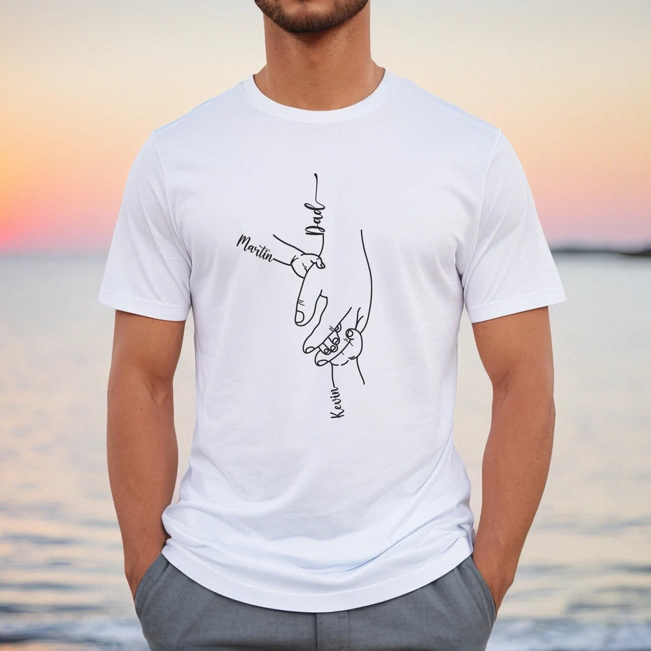 パパと子供たちの名前入り手の形シャツ