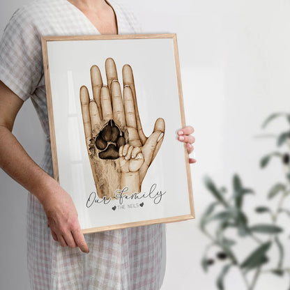 家族の絆を刻む 肉球も一緒に！世界にひとつだけの家族手形キャンバス