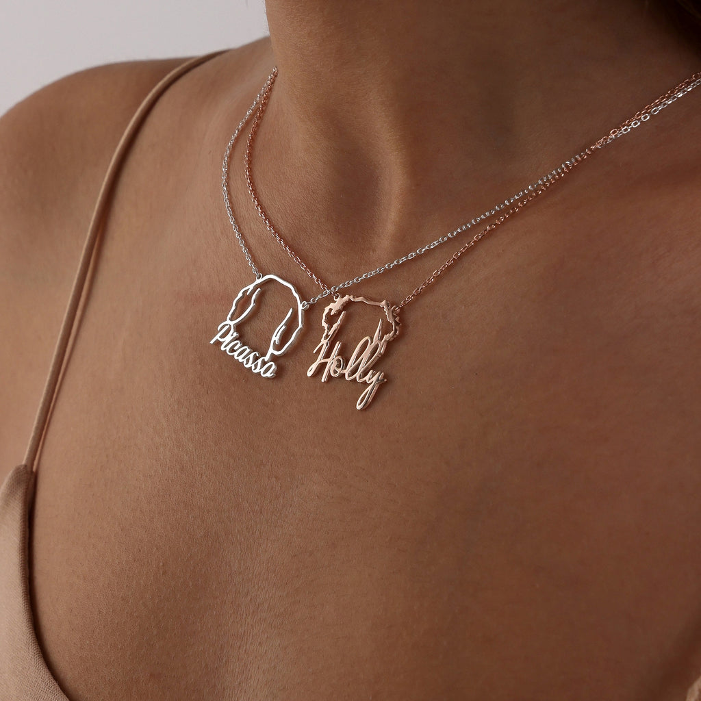 犬猫ネームネックレス デザイン犬猫耳ネックレス - Fallook